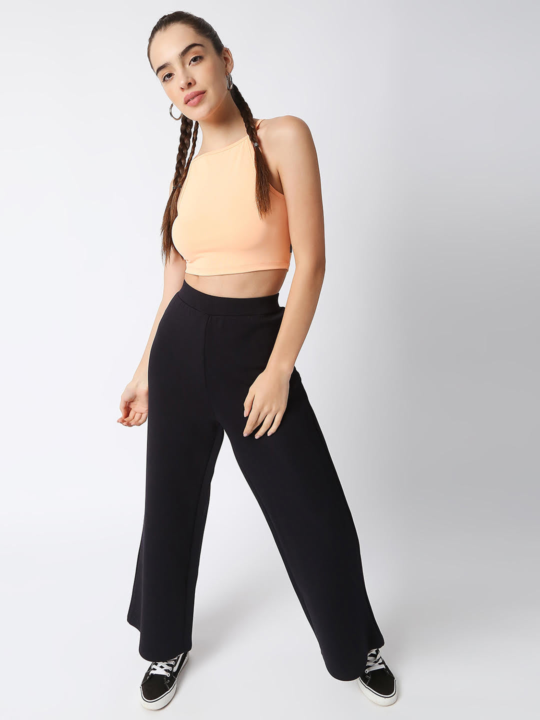 Disrupt Women Peach Spaghetti Square Neck Slim Crop Top