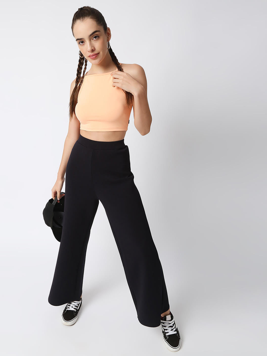 Disrupt Women Peach Spaghetti Square Neck Slim Crop Top