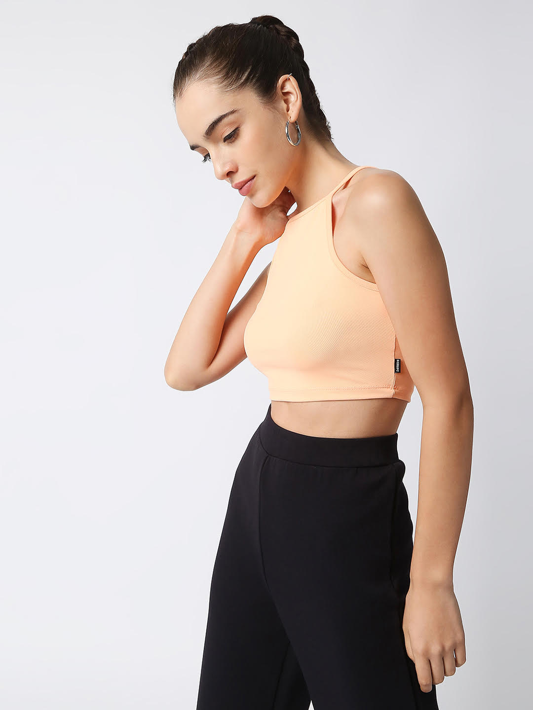 Disrupt Women Peach Spaghetti Square Neck Slim Crop Top