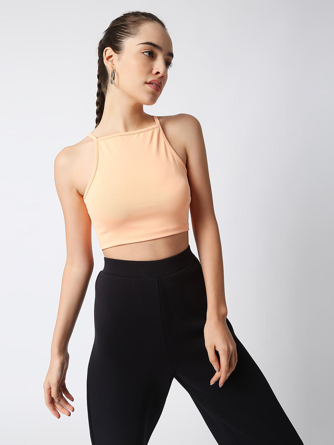 Disrupt Women Peach Spaghetti Square Neck Slim Crop Top