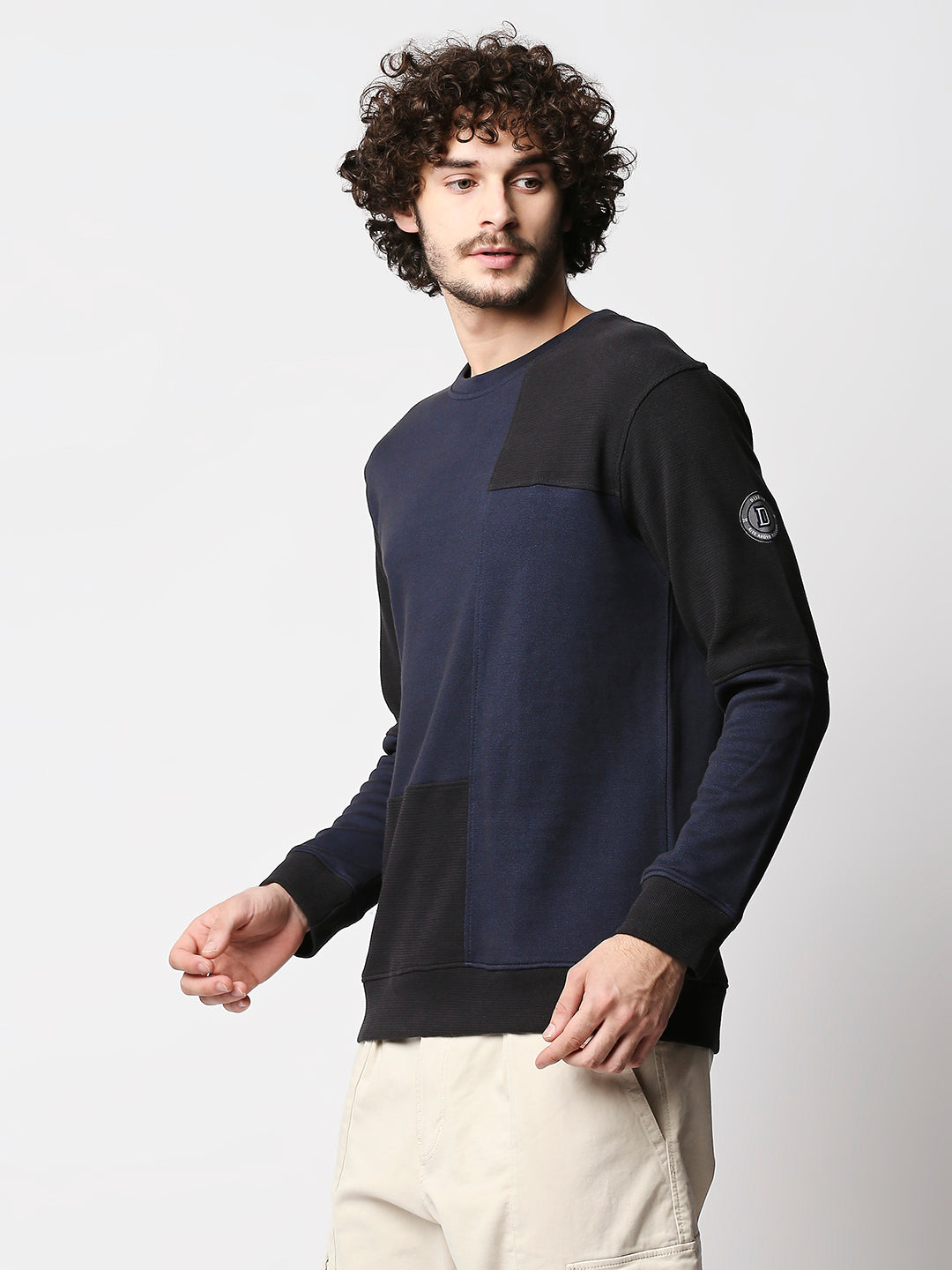 Disrupt Men Blue Cut-Sew Classy Comfort Fit Pullover