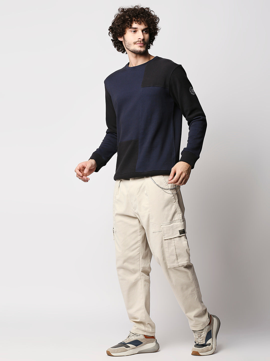 Disrupt Men Blue Cut-Sew Classy Comfort Fit Pullover