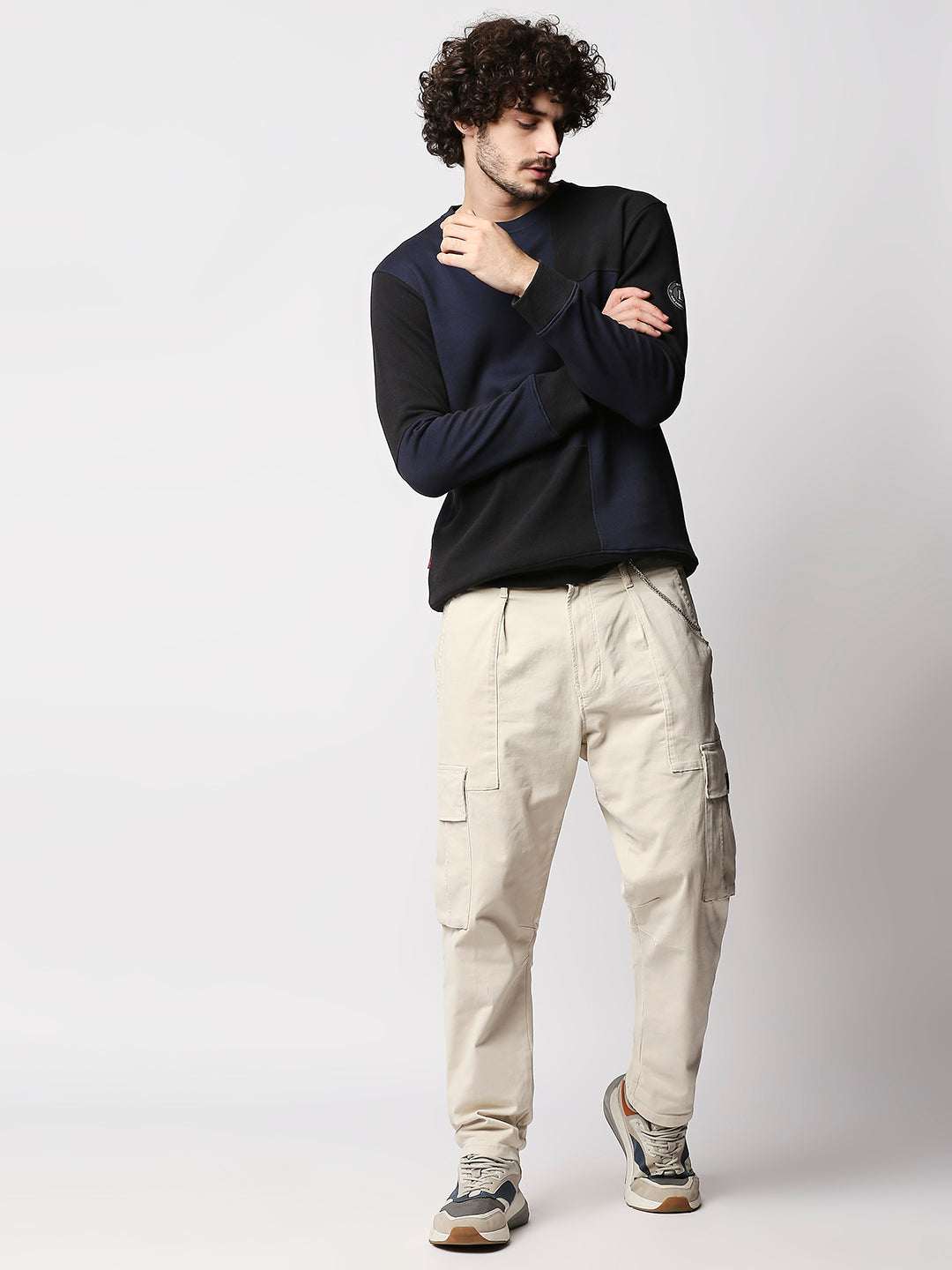 Disrupt Men Blue Cut-Sew Classy Comfort Fit Pullover