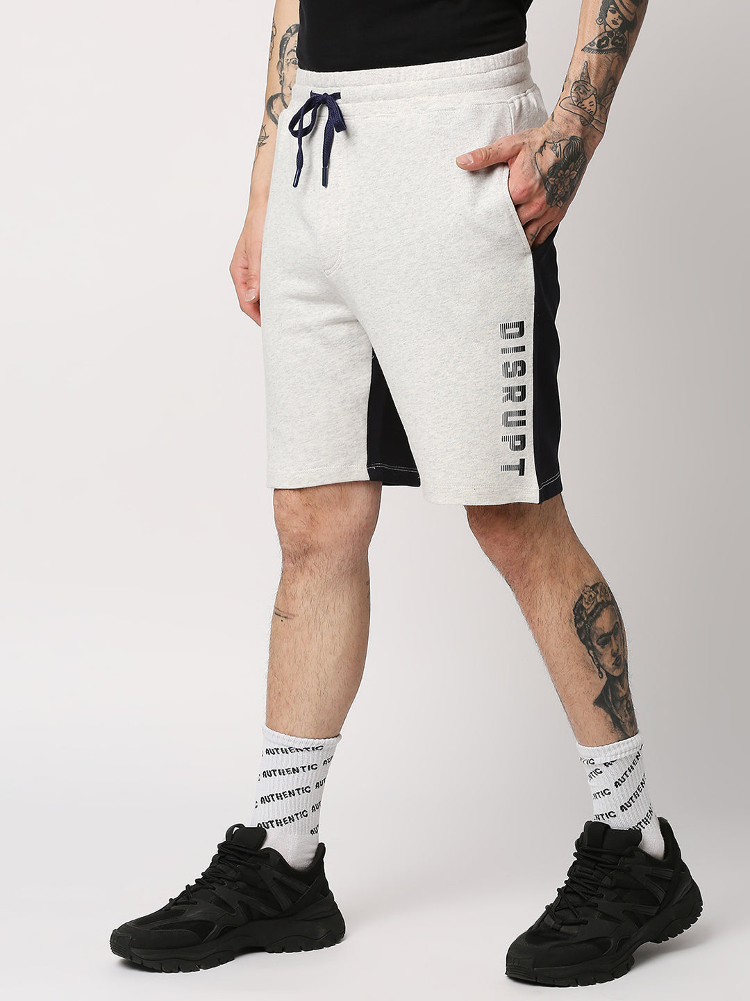 Disrupt Mens Off-white Colorblock Graphic Print Shorts