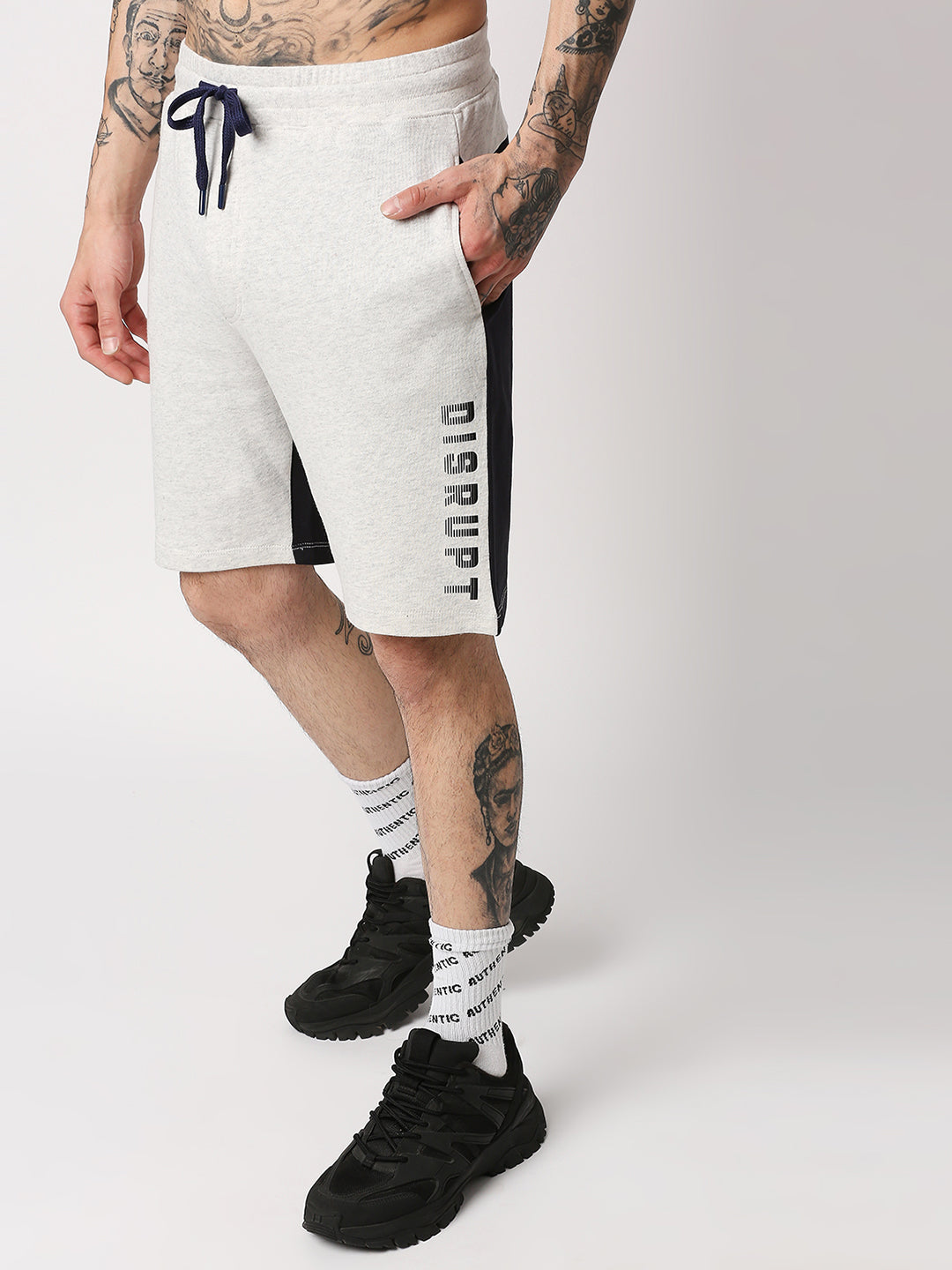 Disrupt Mens Off-white Colorblock Graphic Print Shorts