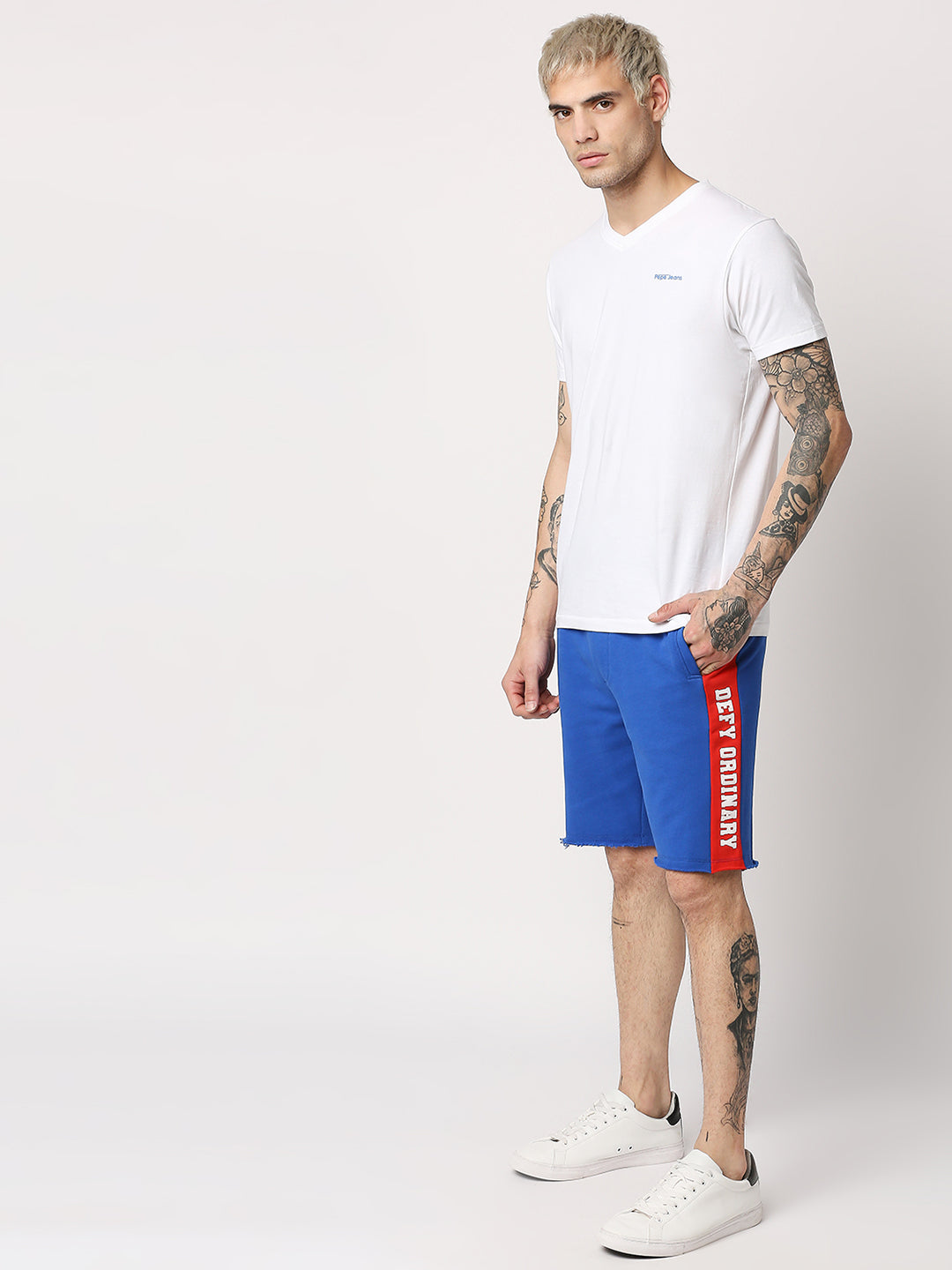 Disrupt Mens Royal Blue Colorblock Graphic Print Shorts