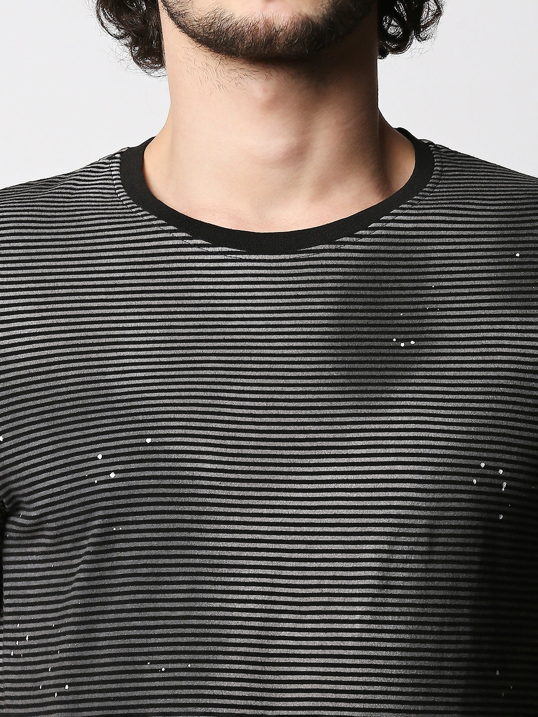 Disrupt Mens Grey Splatter Sprayed Street-style Striped T-shirt