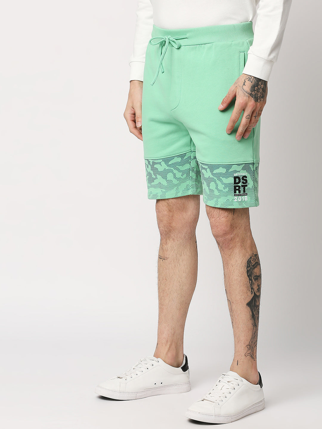 Disrupt Mens Summer Green Camouflage Graphic Print Shorts