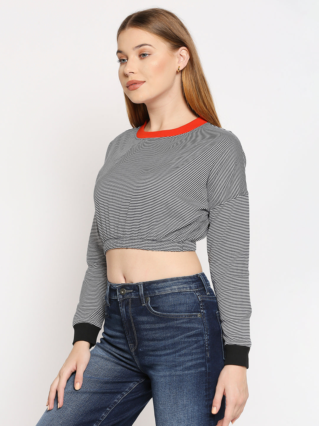 Disrupt Women Black Drop Shoulder Striped Boxy T-shirt