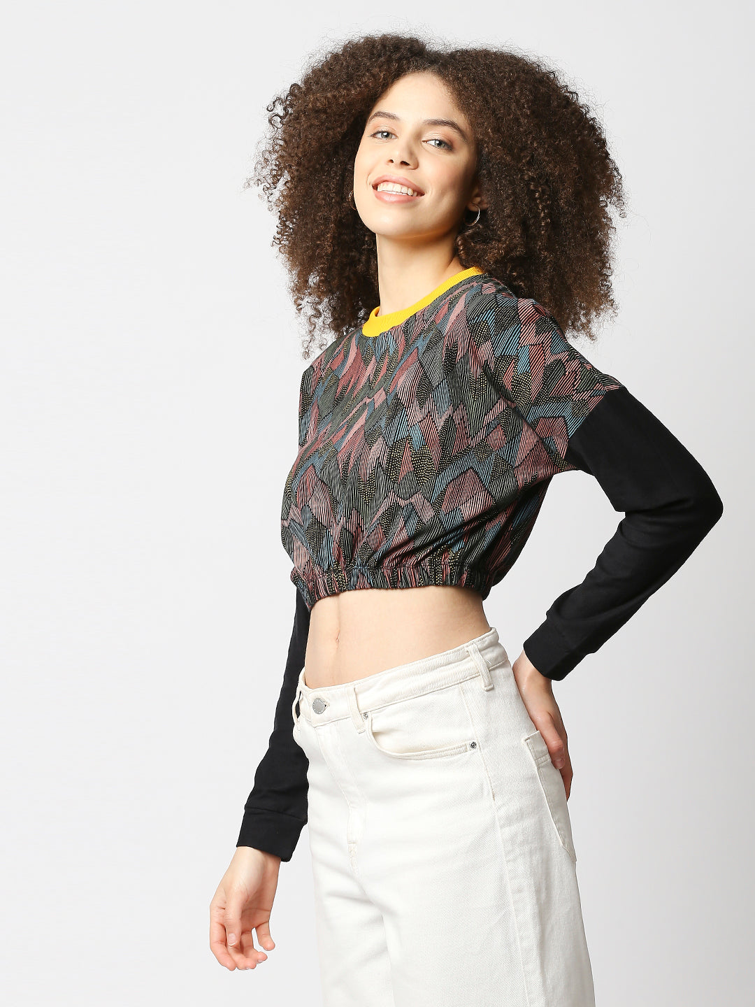 Disrupt Women Black Printed Drop Shoulder Boxy Crop T-shirt for Women