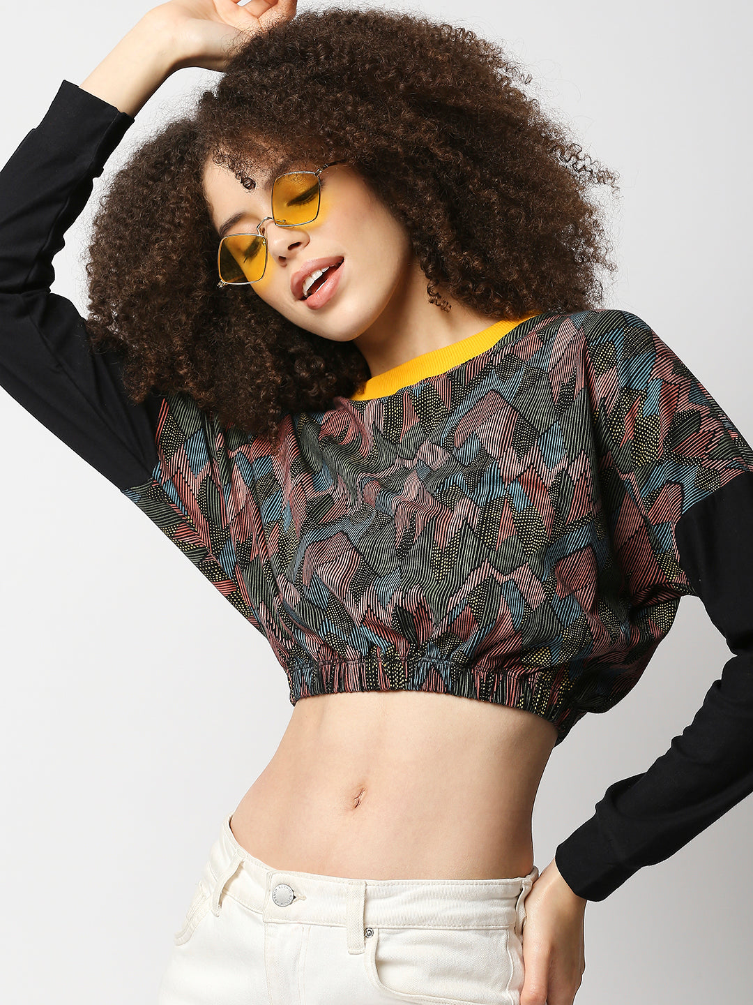 Disrupt Women Black Printed Drop Shoulder Boxy Crop T-shirt for Women