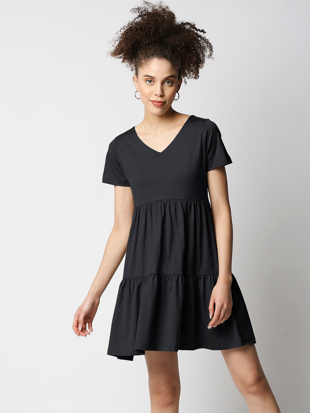Disrupt Women's Black Tiered V-neck T-shirt Dress