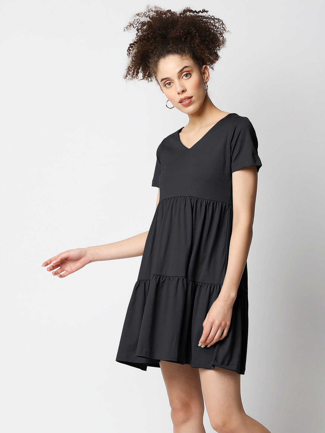 Disrupt Women's Black Tiered V-neck T-shirt Dress