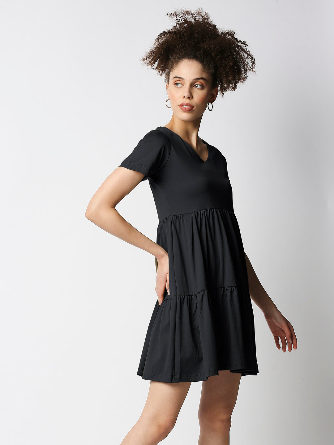 Disrupt Women's Black Tiered V-neck T-shirt Dress