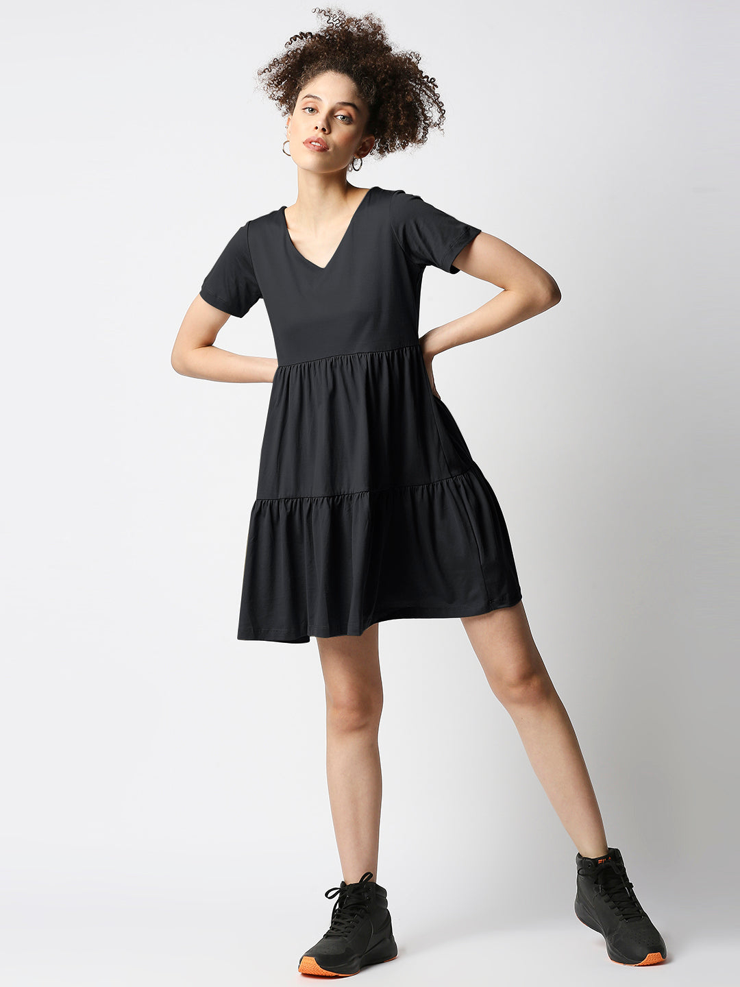 Disrupt Women's Black Tiered V-neck T-shirt Dress