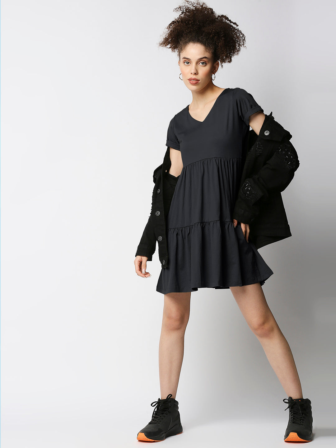 Disrupt Women's Black Tiered V-neck T-shirt Dress