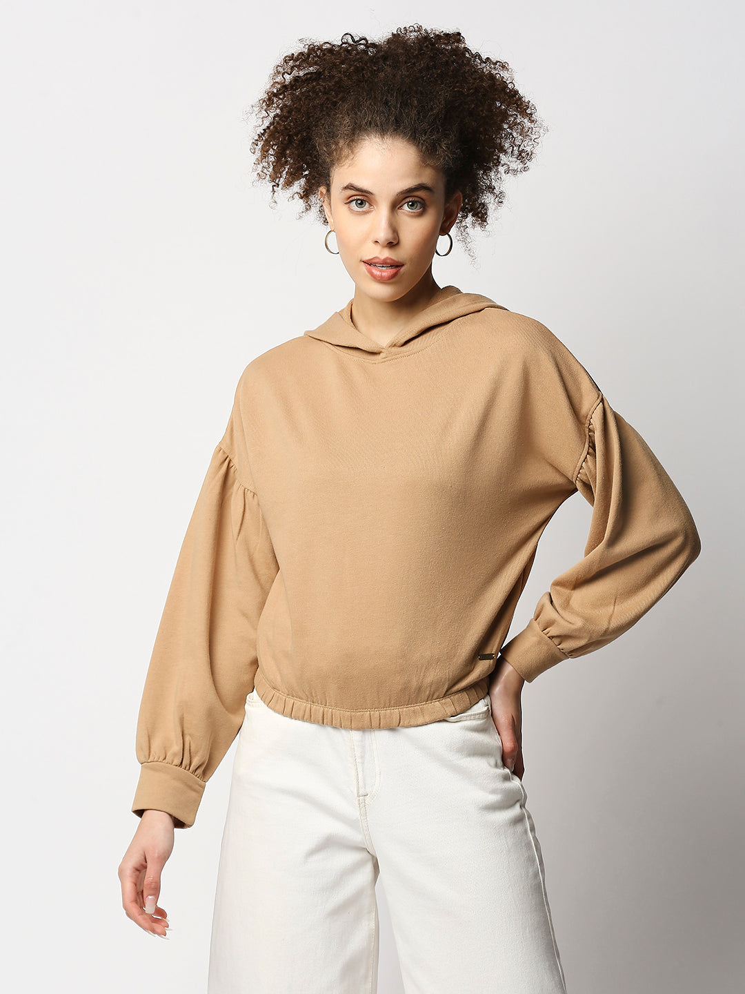 Disrupt Women's Beige Drop Shoulder Boxy Hoodie