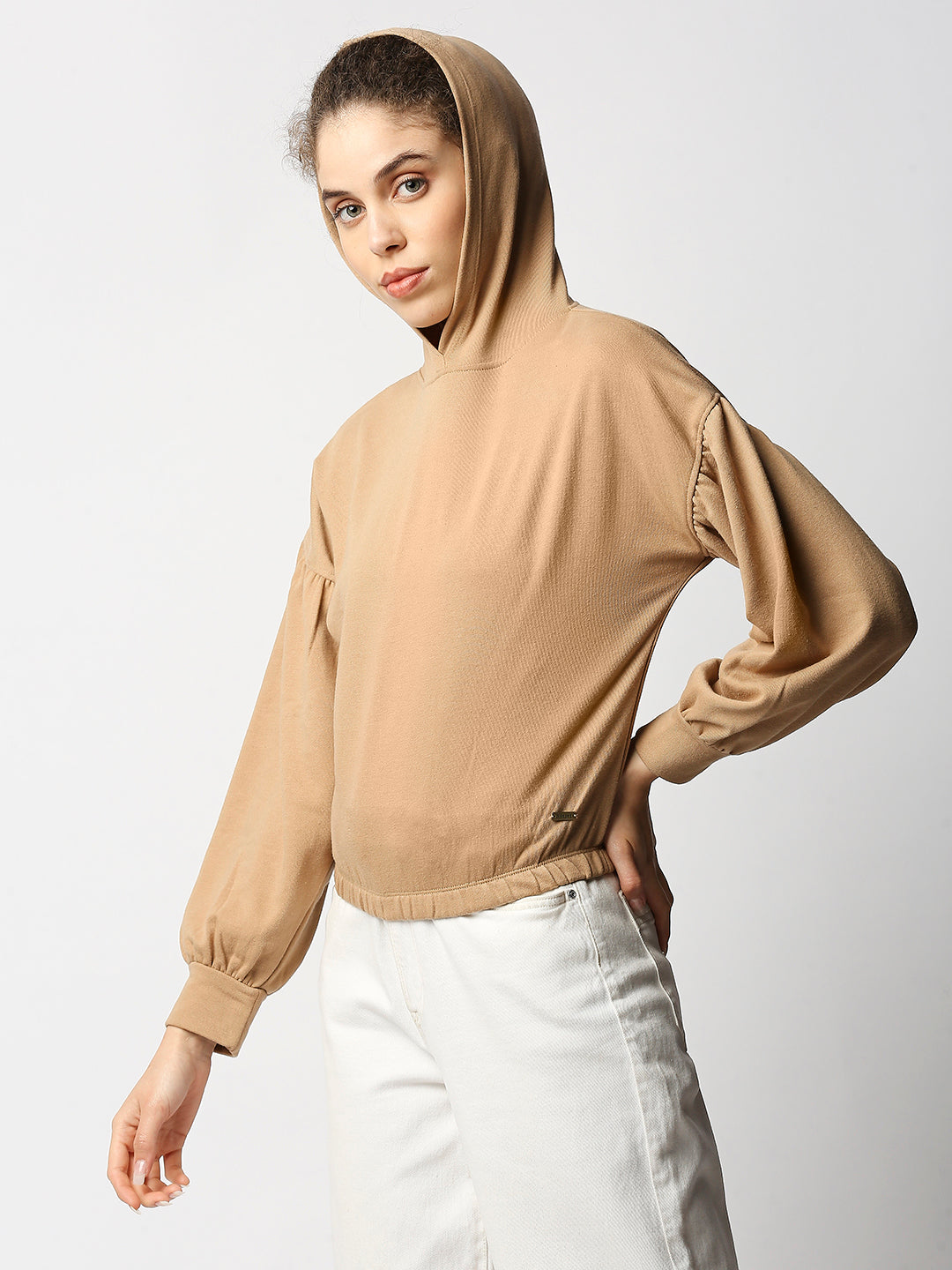 Disrupt Women's Beige Drop Shoulder Boxy Hoodie