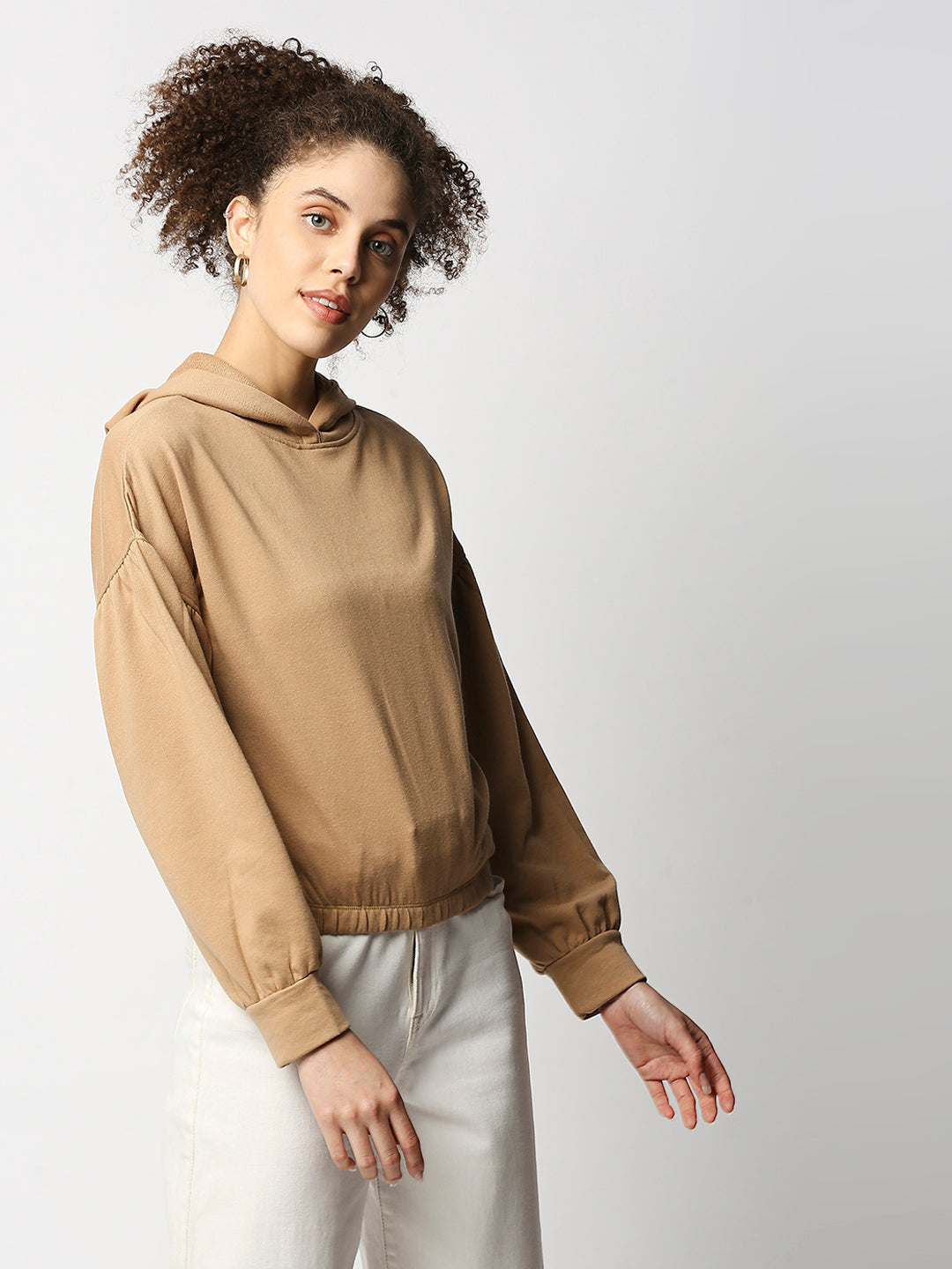Disrupt Women's Beige Drop Shoulder Boxy Hoodie