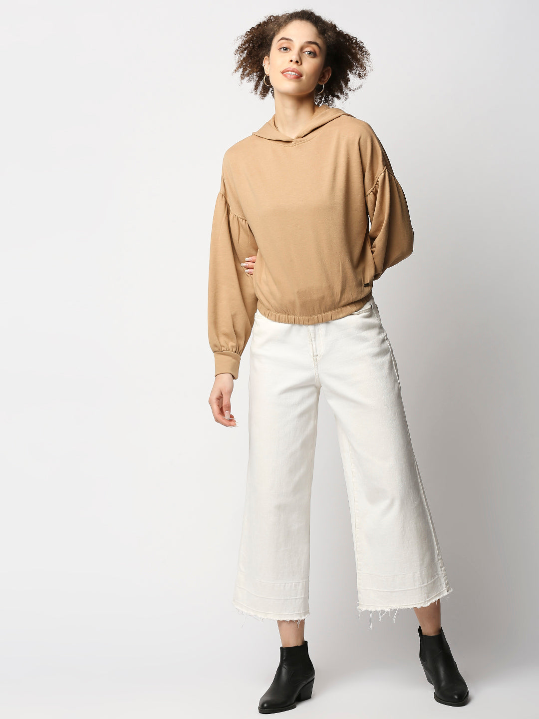 Disrupt Women's Beige Drop Shoulder Boxy Hoodie