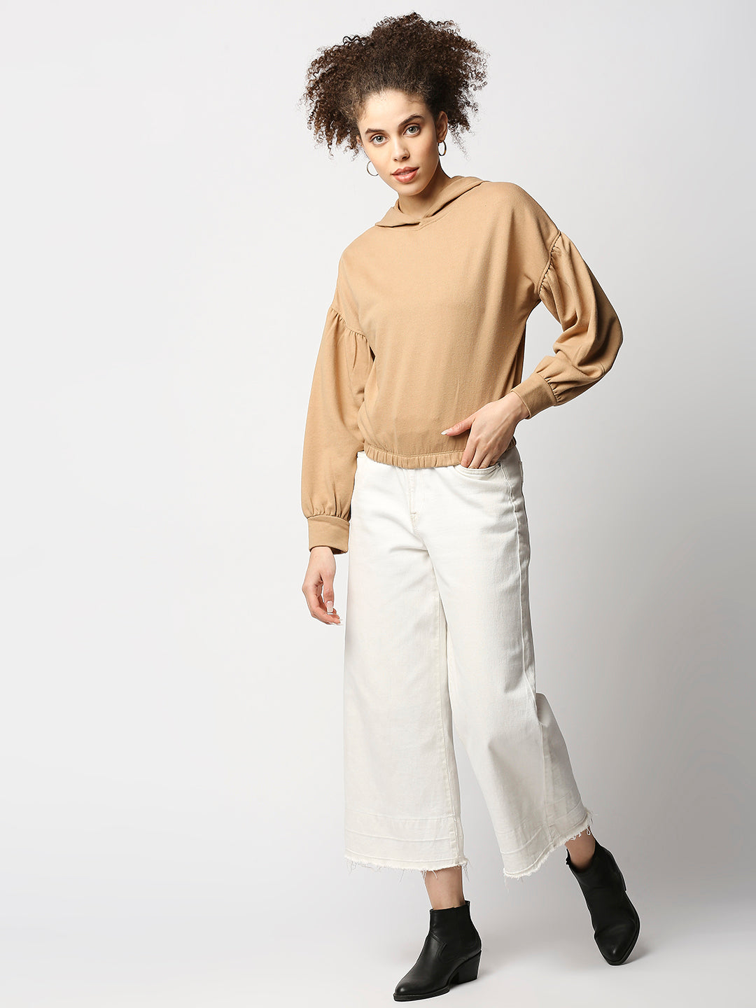 Disrupt Women's Beige Drop Shoulder Boxy Hoodie