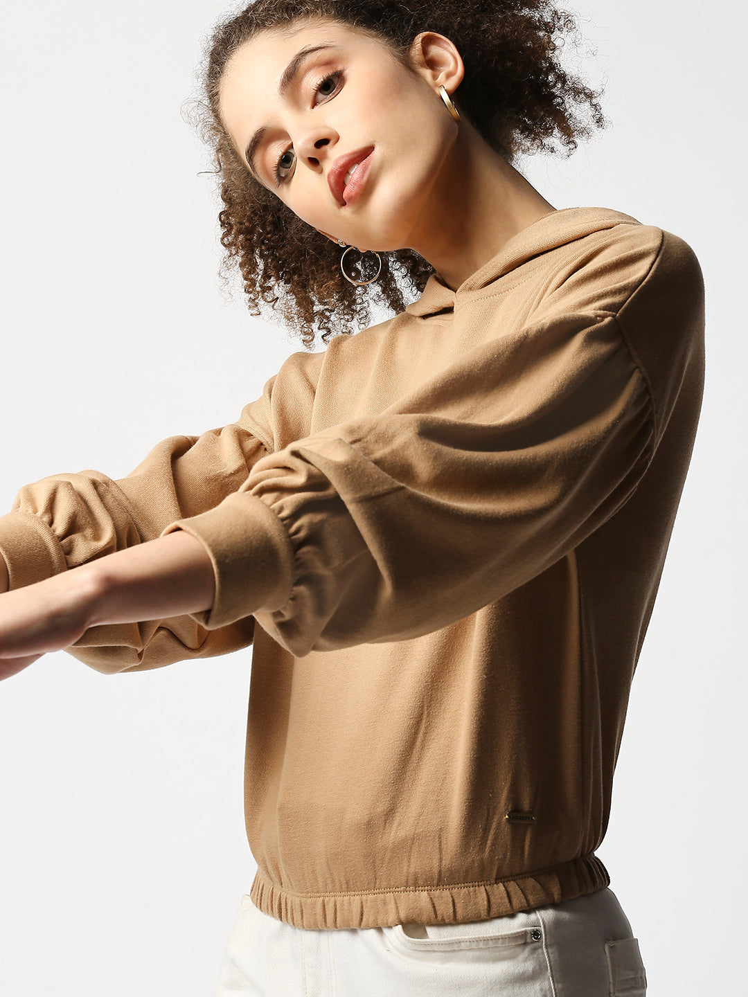 Disrupt Women's Beige Drop Shoulder Boxy Hoodie