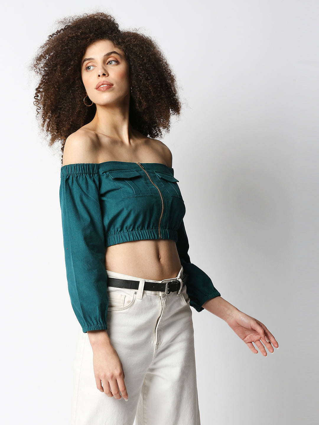 Disrupt Women's Green Corduroy Off-Shoulder Top