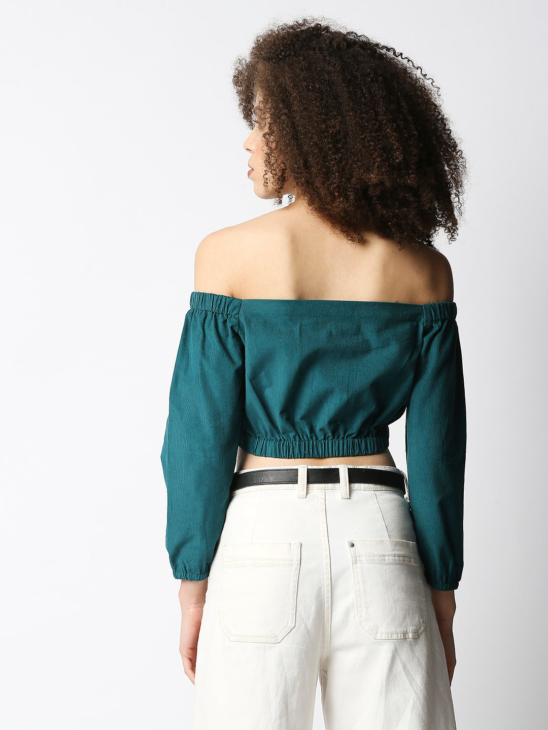 Disrupt Women's Green Corduroy Off-Shoulder Top
