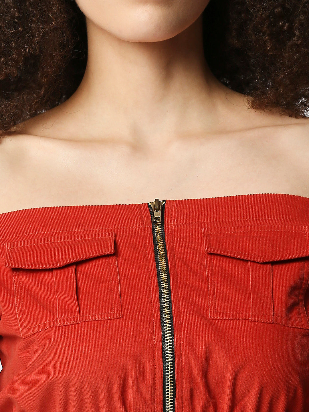 Disrupt Women's Rust Corduroy Off-Shoulder Top
