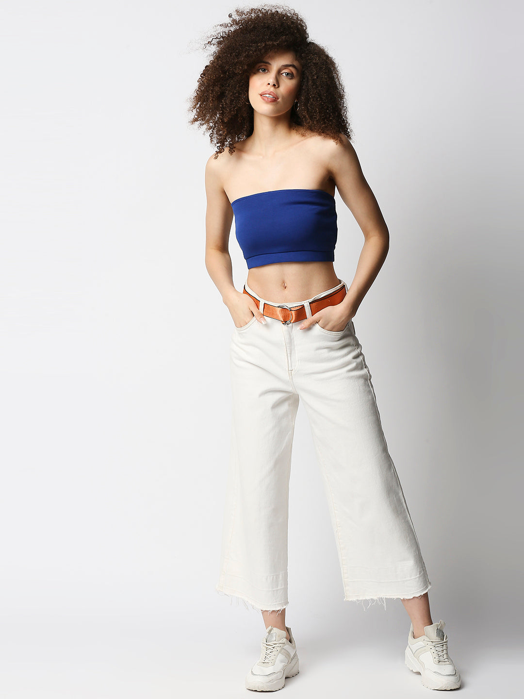 Disrupt Women's Royal Blue Fitted Stetchable Tube Top (Without Padding)