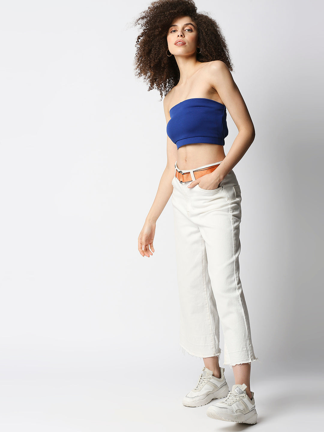 Disrupt Women's Royal Blue Fitted Stetchable Tube Top (Without Padding)
