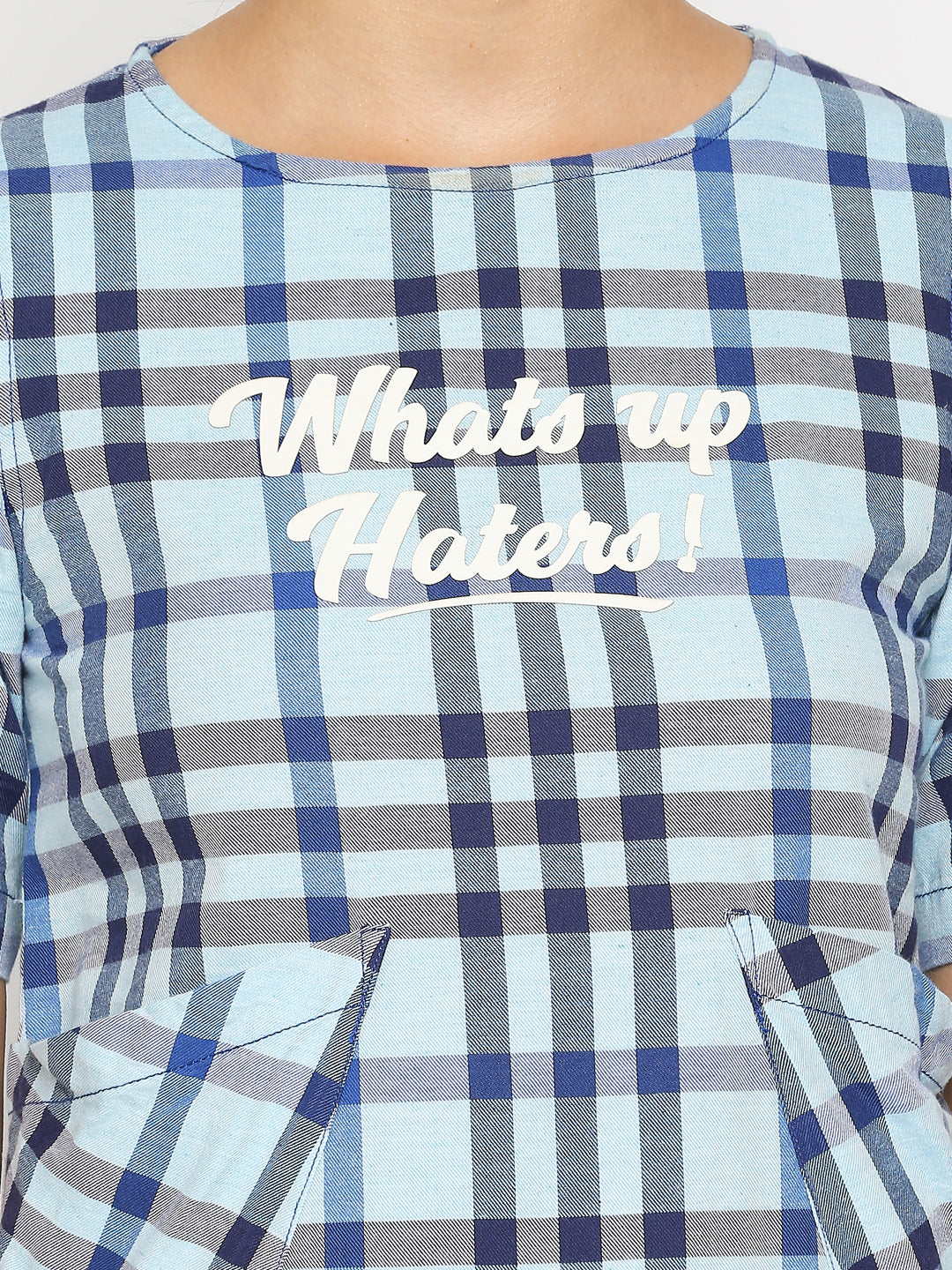 Disrupt Women Typographic Printed Blue Checks Dress