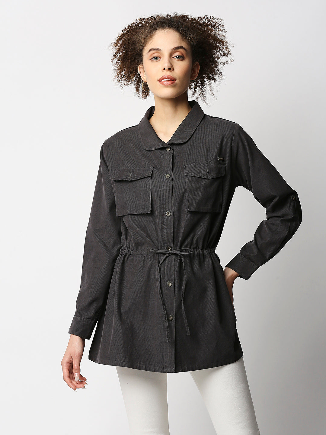 Disrupt Women Grey Smart Shirt Jacket In Corduroy