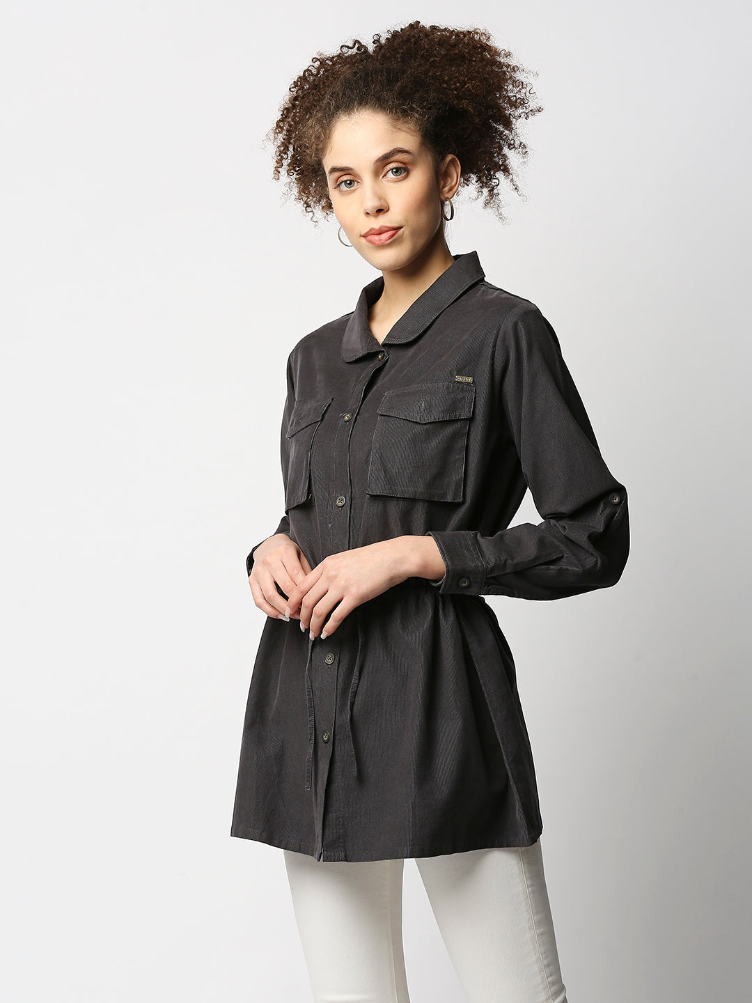Disrupt Women Grey Smart Shirt Jacket In Corduroy