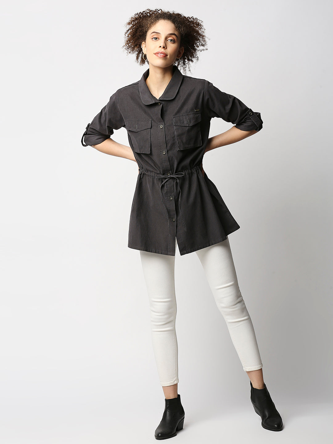 Disrupt Women Grey Smart Shirt Jacket In Corduroy