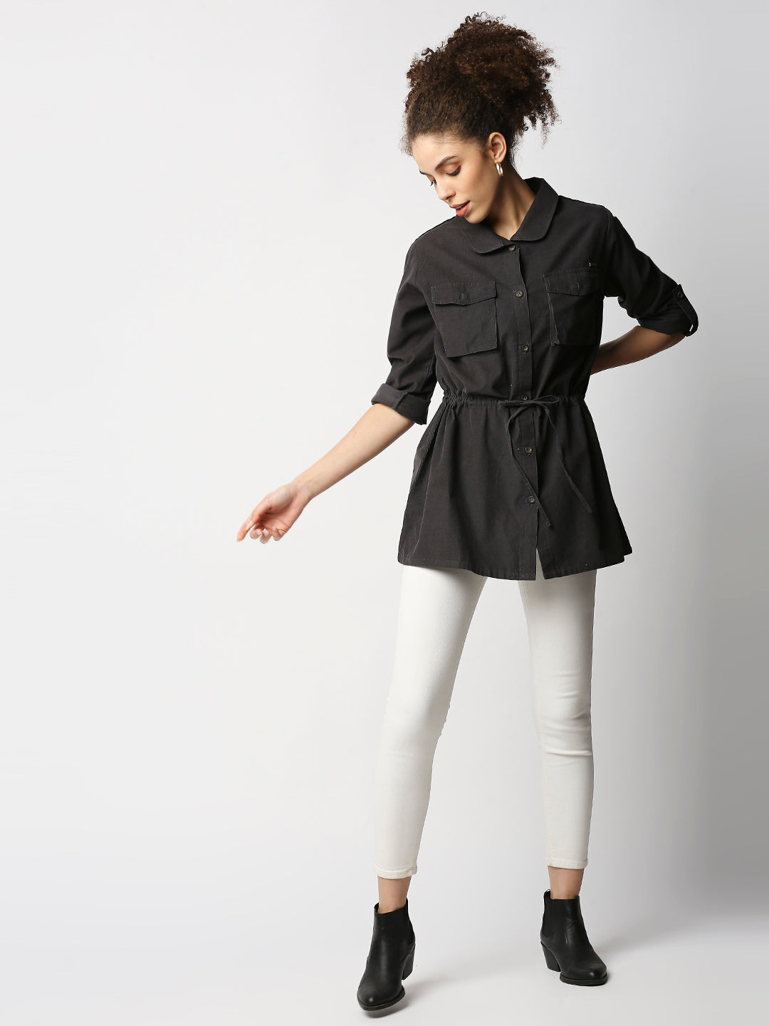 Disrupt Women Grey Smart Shirt Jacket In Corduroy