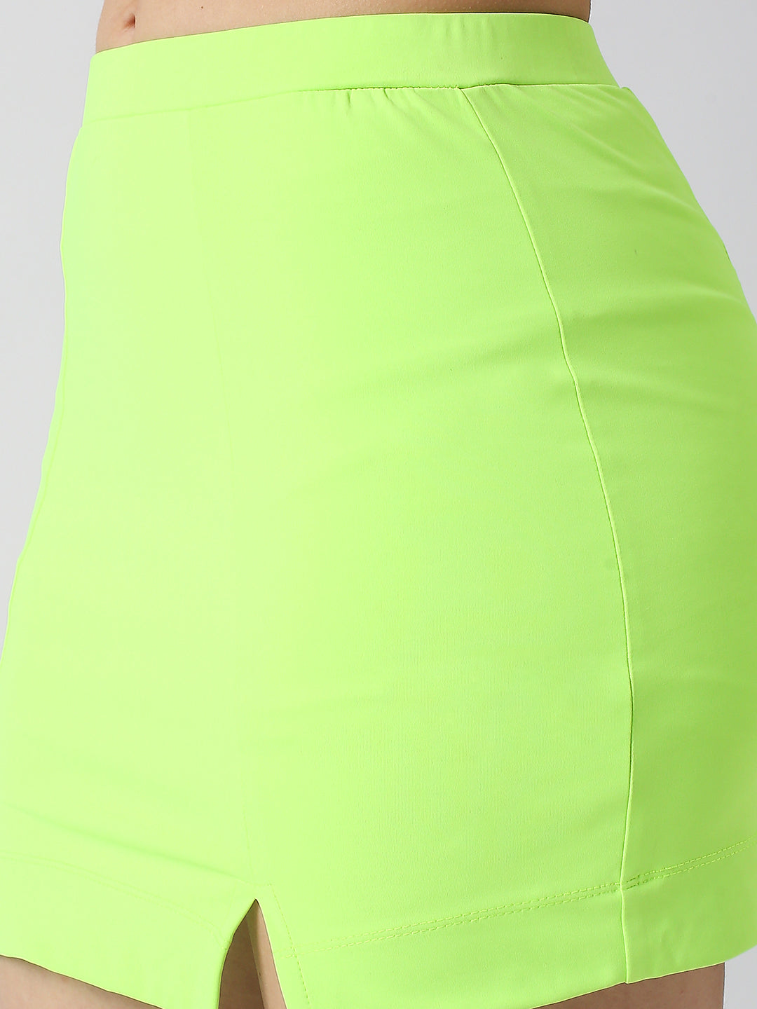 Disrupt Women Green Slim Fit Mini Skirt With Front Slits