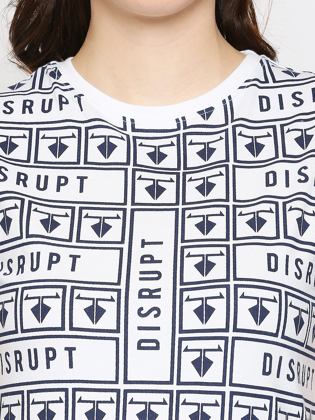 Disrupt White Cotton Half Sleeve All-over printed T-Shirt for Women
