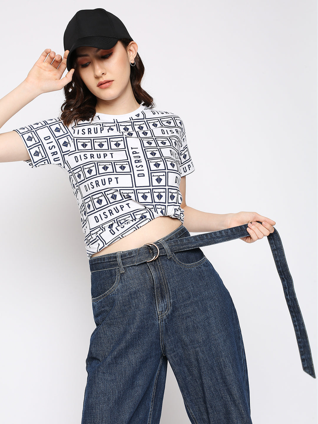 Disrupt White Cotton Half Sleeve All-over printed T-Shirt for Women