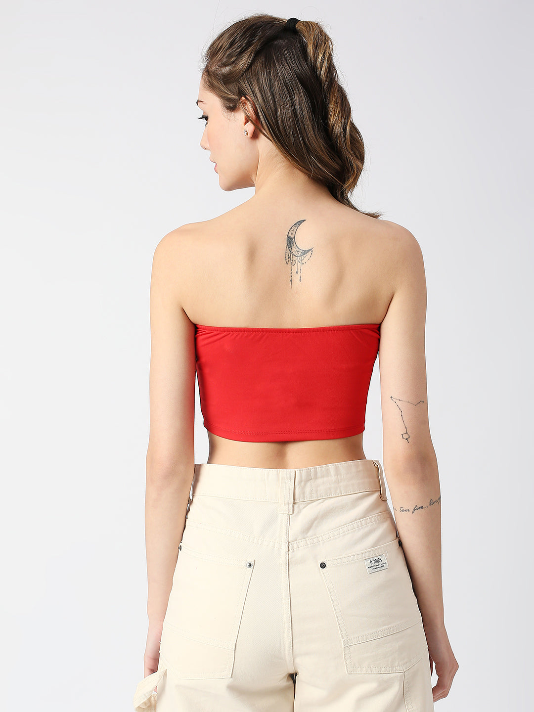DISRUPT WOMEN RED VELVET PANELED SLIM FIT PADDED TUBE TOP