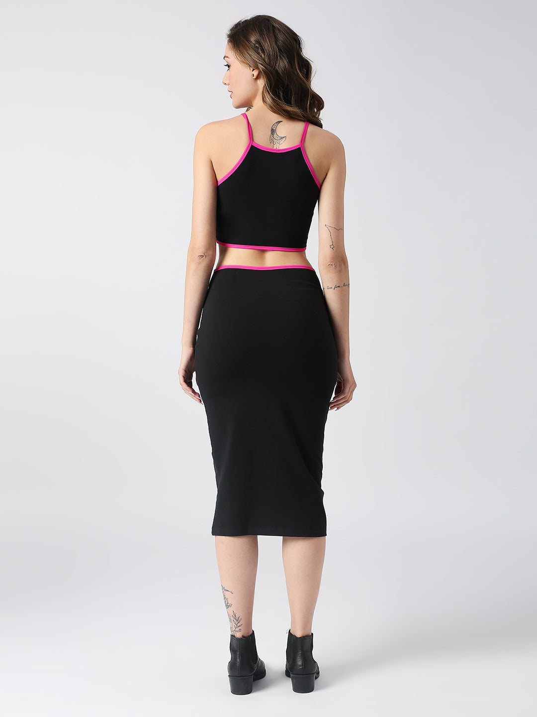 Disrupt Spaghetti neck strappy slim fit black cut-out midi dress