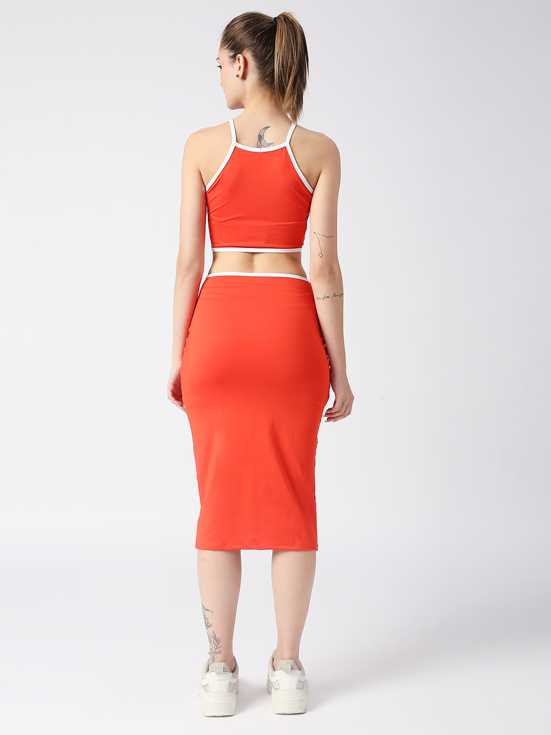 Disrupt Spaghetti neck strappy slim fit red cut-out midi dress