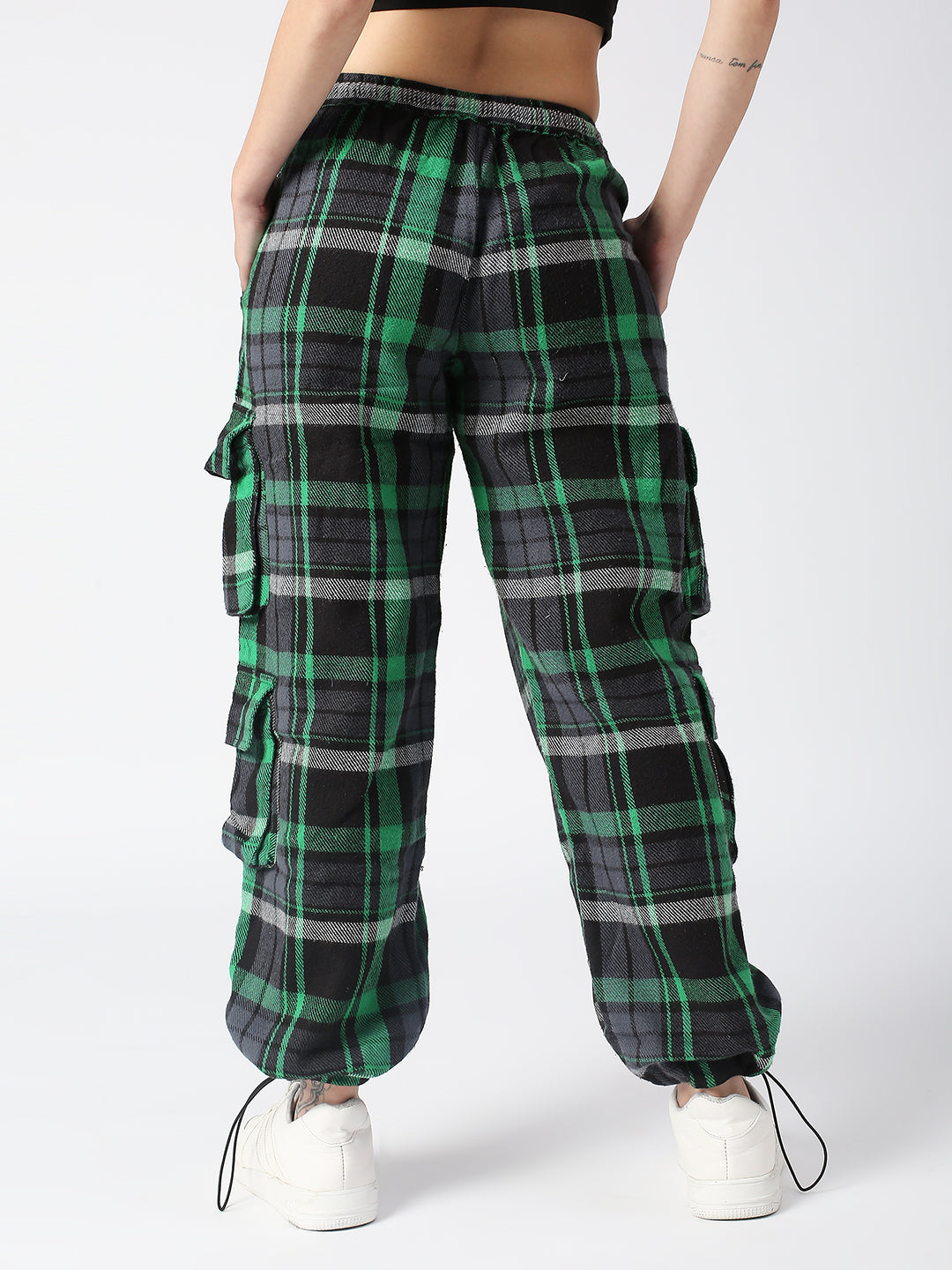 Disrupt Green Checked Baggy Parachute Cargo Pants Women