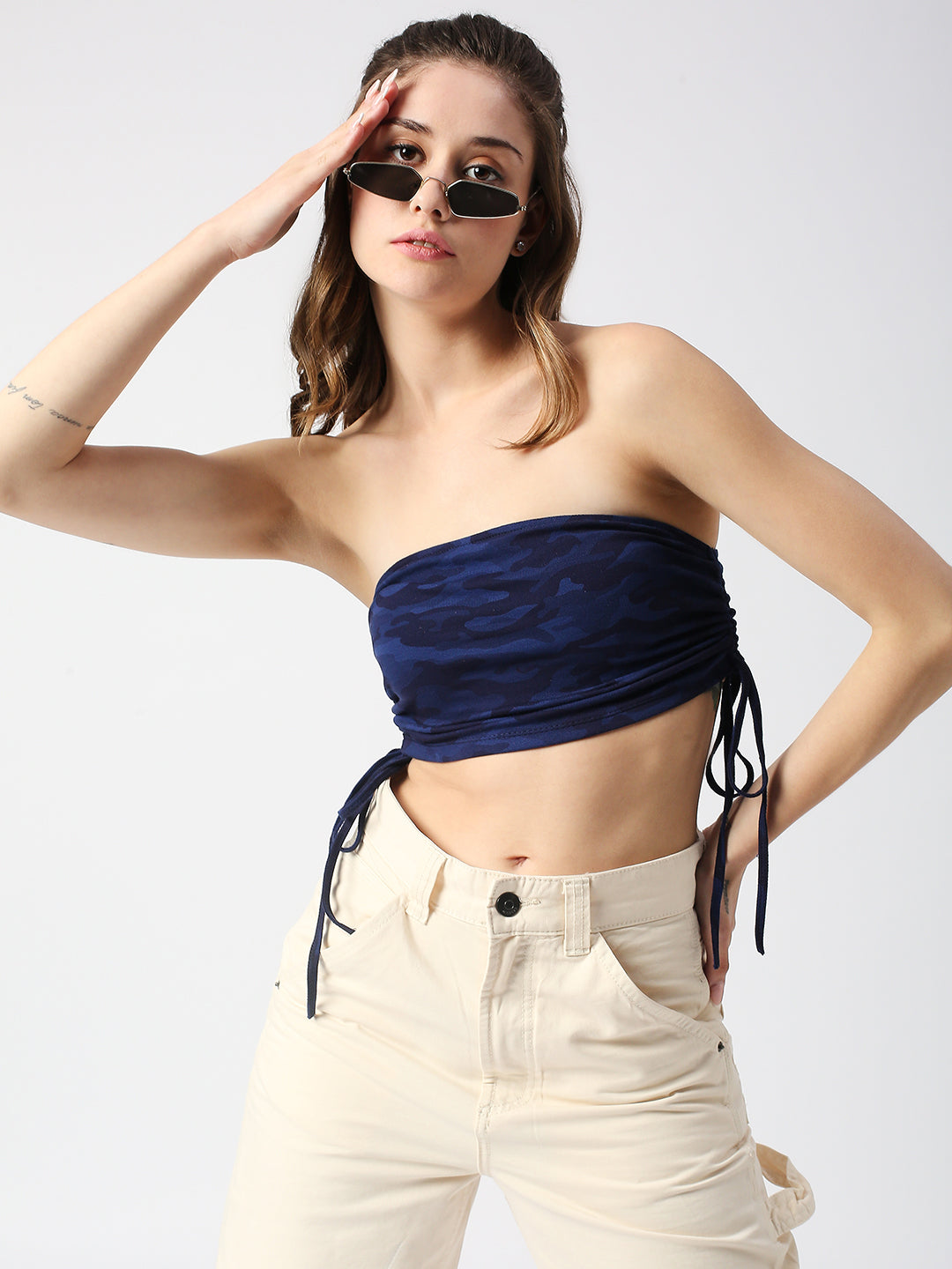 Disrupt Women Camouflage Side Tie Up Slim Fit Crop Top