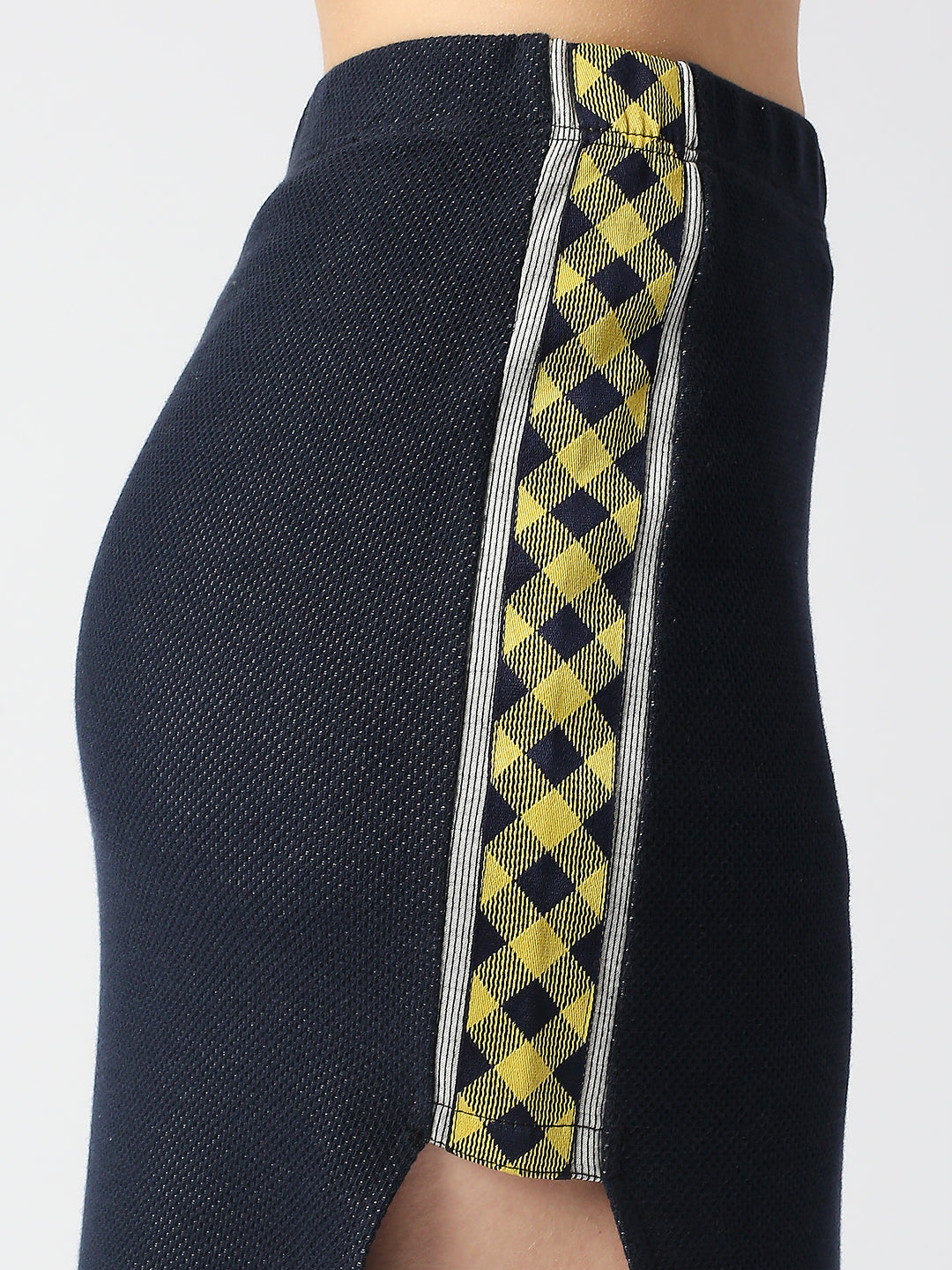 Disrupt Women Navy Side Slit Long Skirt With Checks Detailing