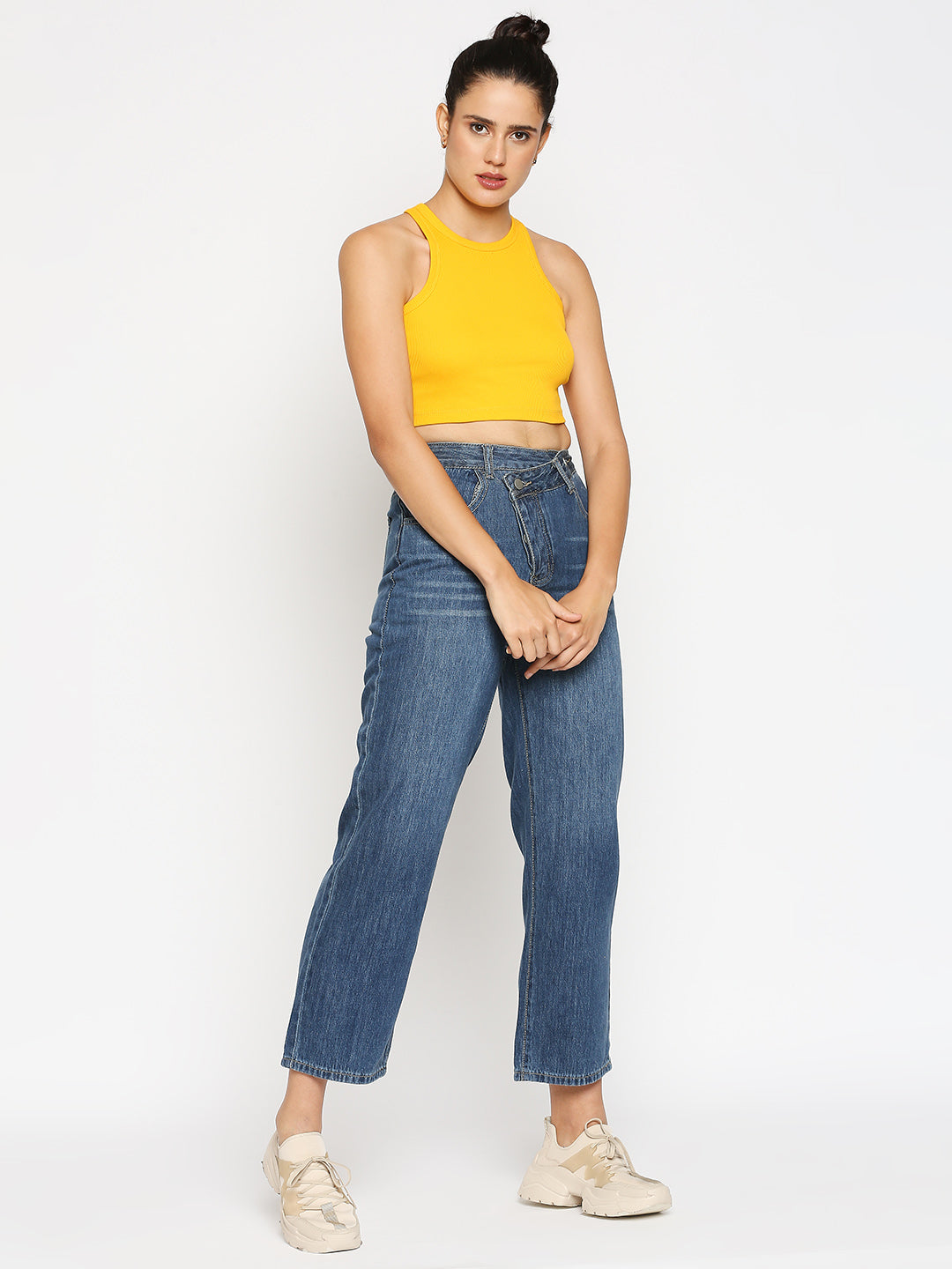 Disrupt Women Sleeveless Yellow Ribbed Crop Top