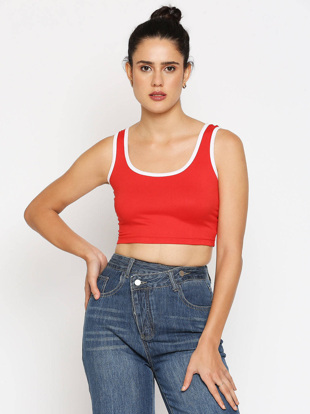 Disrupt Scoop Neck Slim Fit Sleevelees Red Top