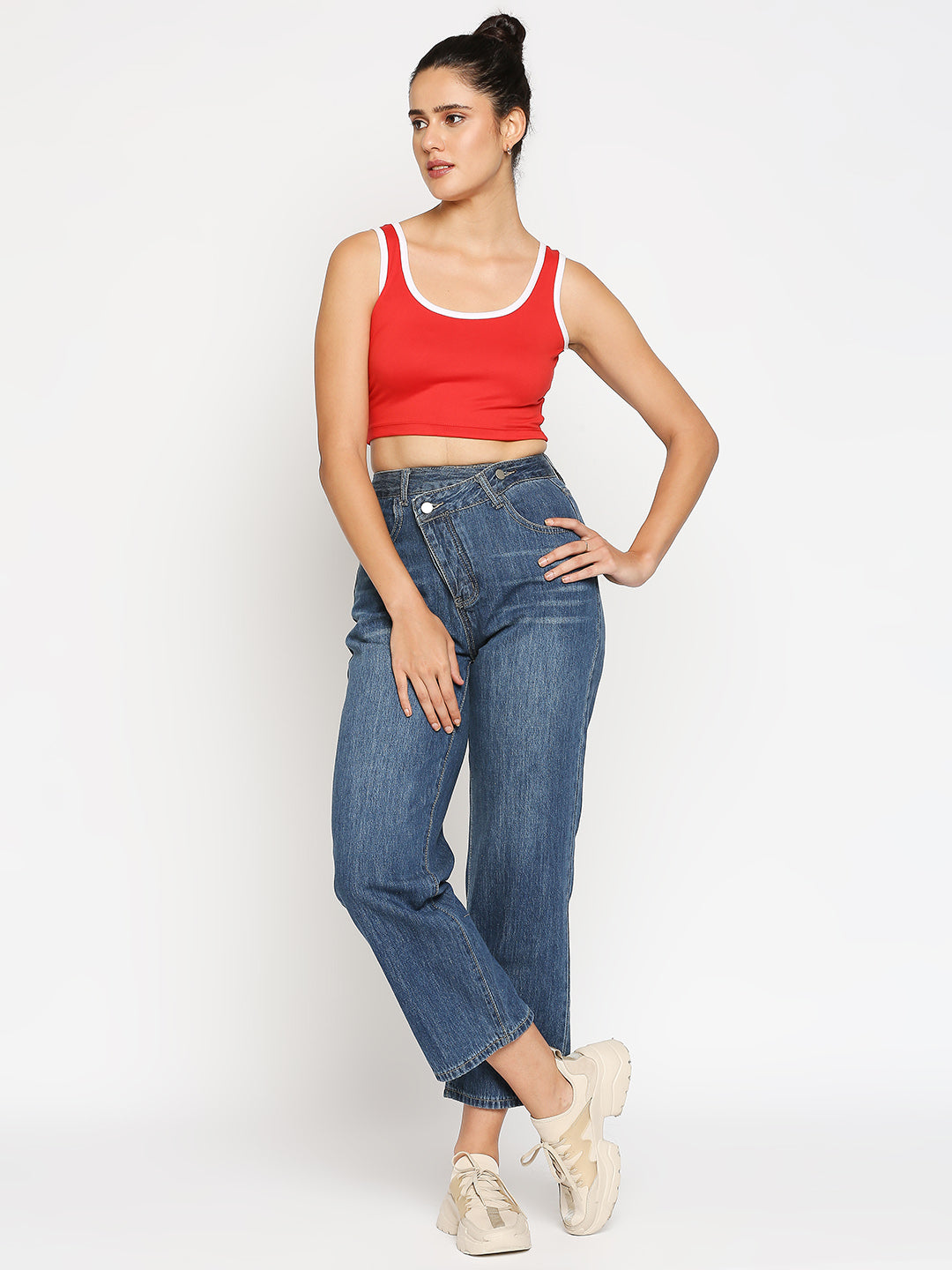 Disrupt Scoop Neck Slim Fit Sleevelees Red Top