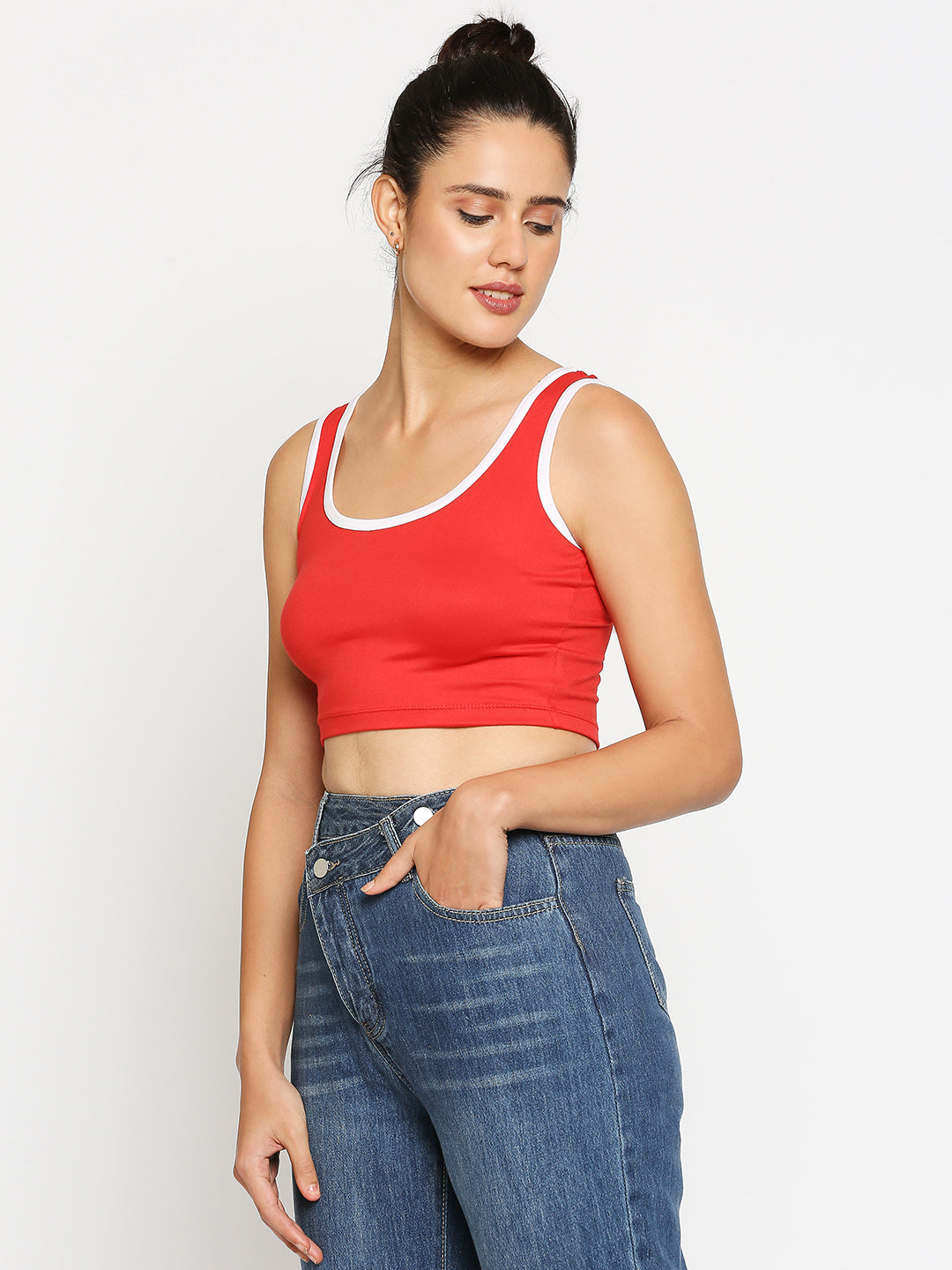 Disrupt Scoop Neck Slim Fit Sleevelees Red Top
