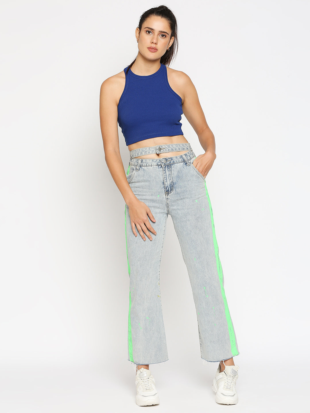 Disrupt Women Sleeveless Royal Blue Ribbed Crop Top